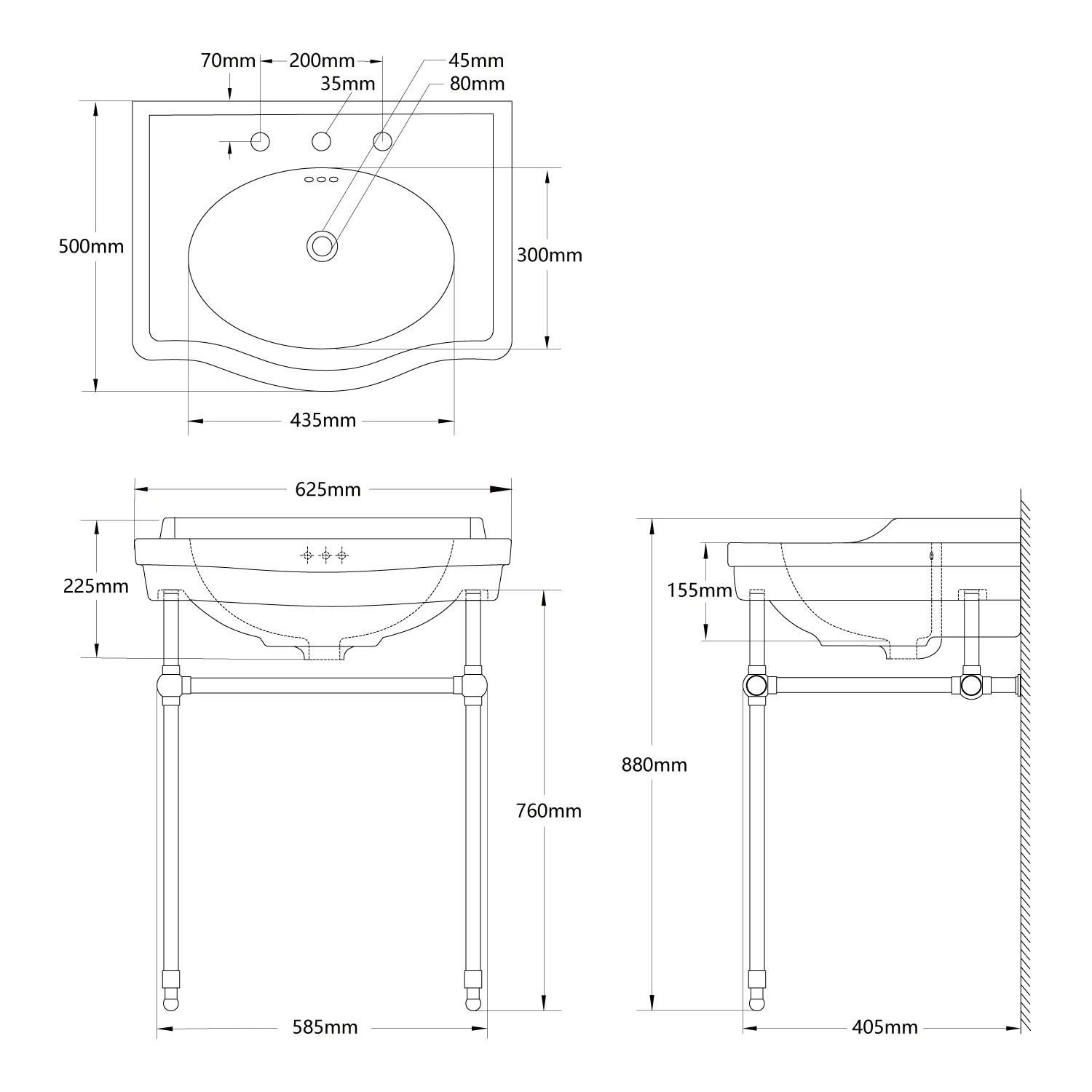 product specification of console sink mb-2069c1